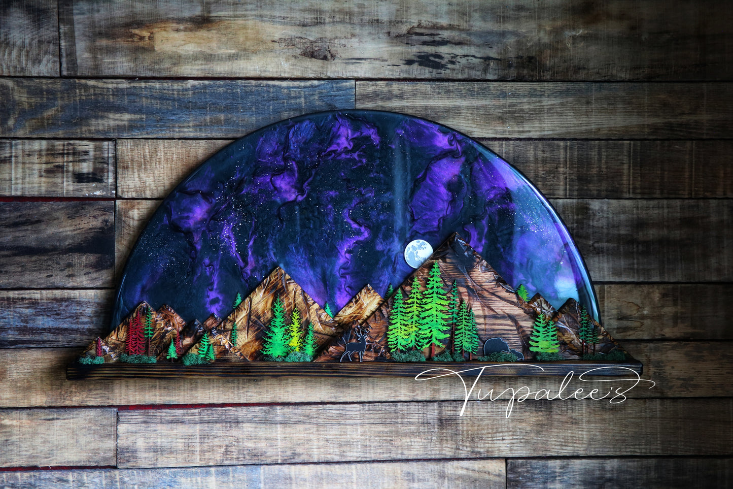 Midnight Majesty – Reclaimed Wood & Resin Violet Aurora Wall Art