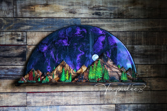 Midnight Majesty – Reclaimed Wood & Resin Violet Aurora Wall Art